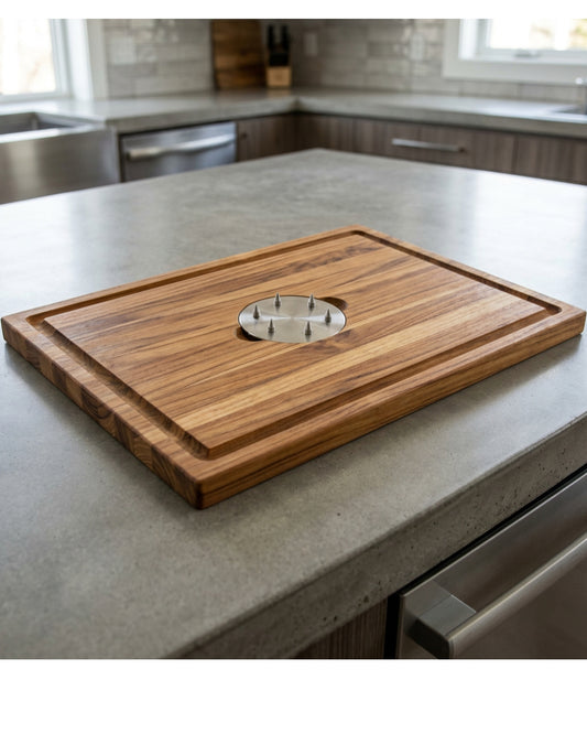 Nvst Teak Carving Board with Removable Six-Spike Disc 46 x 34 cm - Lifestyle view
